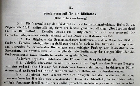 Auszug aus der am 31. März 1907 in der Sitzung der DRG beschlossenen Bibliotheksordnung. 